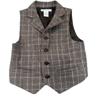 Janie and Jack Boy’s Size 4 Brown Plaid Vest Classic Style Preppy